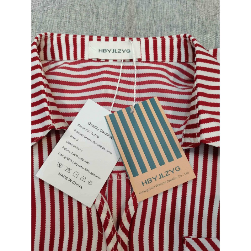 HBYJLZYG Women's Tops Blouses Short Sleeve Vertical Striped Button-Down Work Dress Shirt Red