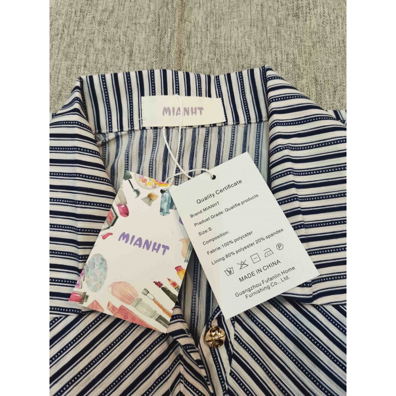 MIANHT Women's Tops Blouses Short Sleeve Vertical Striped Button-Down Work Dress Shirt