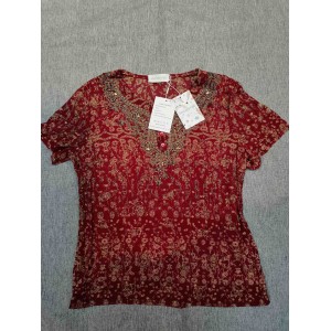 WXLWZYWL Women Blouse Short-Sleeve Shirt Top Red
