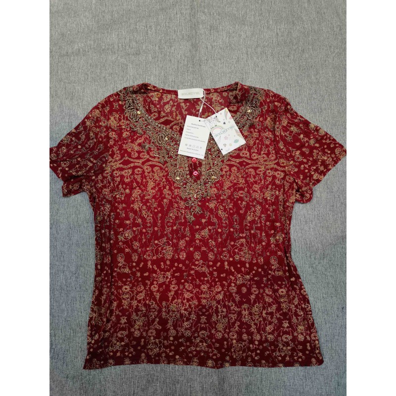 WXLWZYWL Women Blouse Short-Sleeve Shirt Top Red