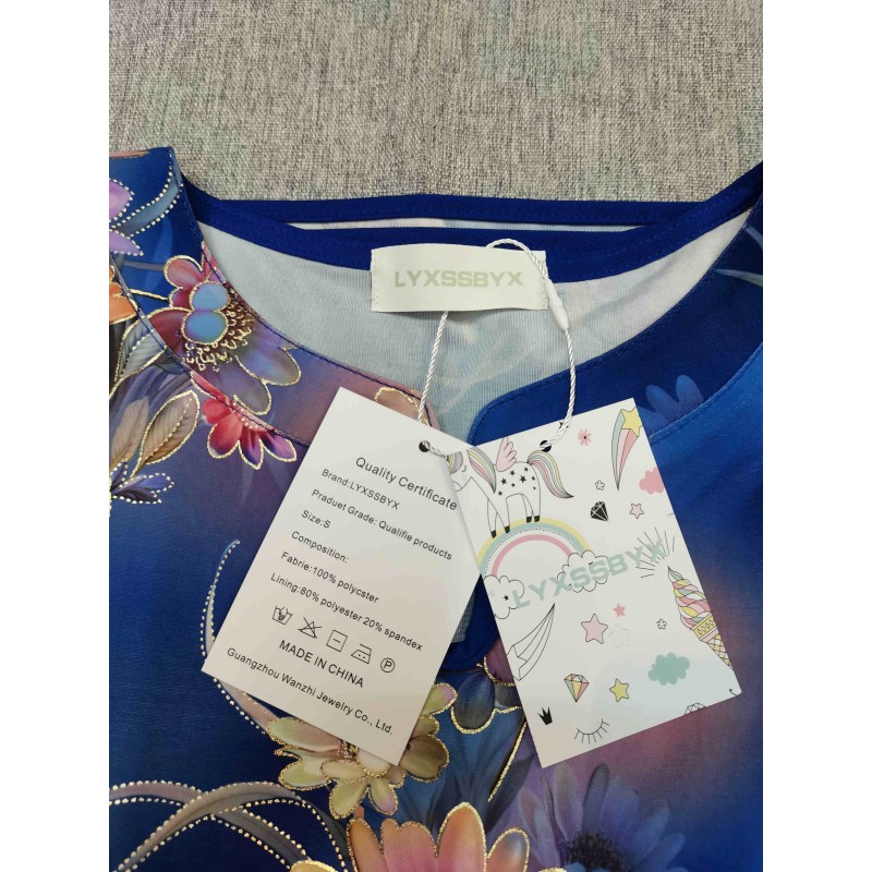 LYXSSBYX Print Pink Flower Floral Women Summer Tops Blouse Shirt Femme Short Sleeve Shirt Female Blue Fashion