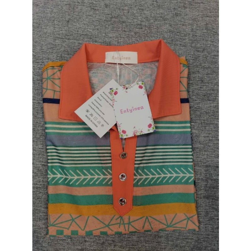 Entyinea short-sleeved blouse shirts Orange green 