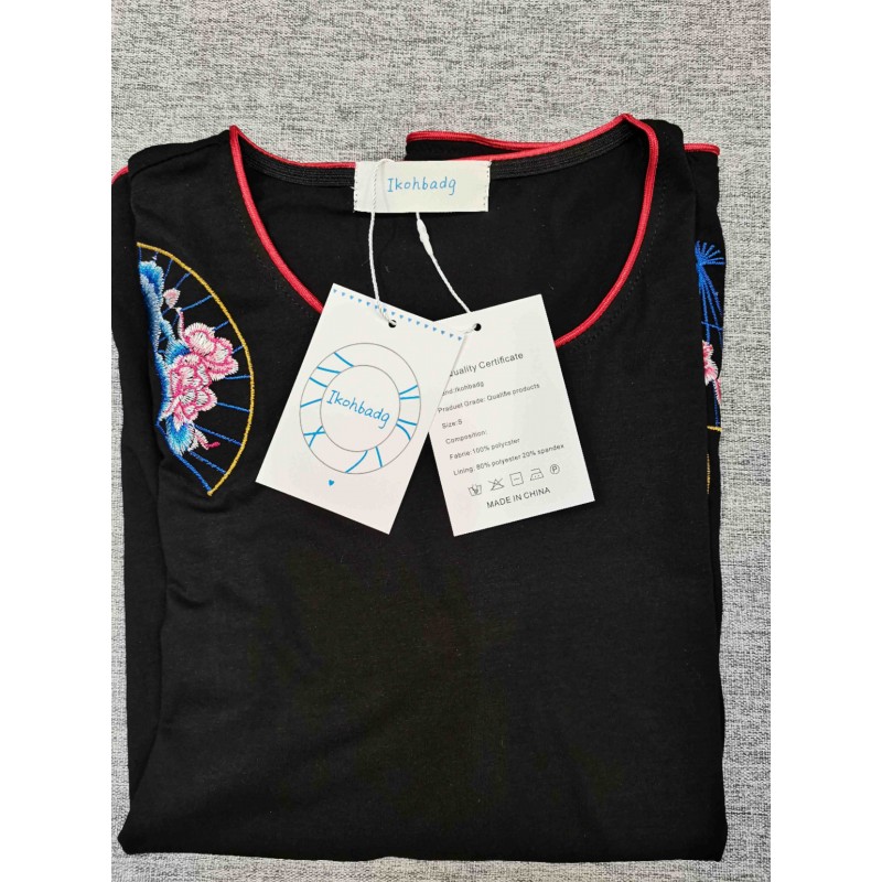 Ikohbadg cheongsams short-sleeved T-shirts blouse black