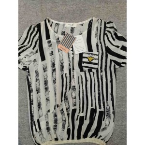 sngxgn short-sleeved blouse shirts Black white str...