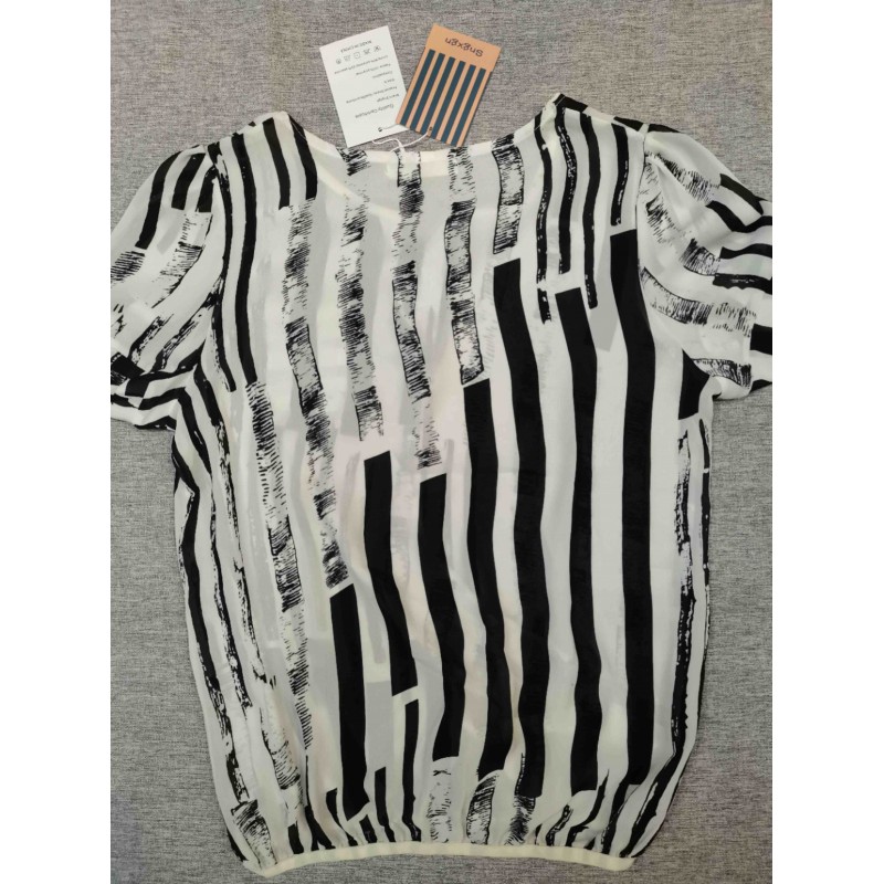 sngxgn short-sleeved blouse shirts Black white stripe