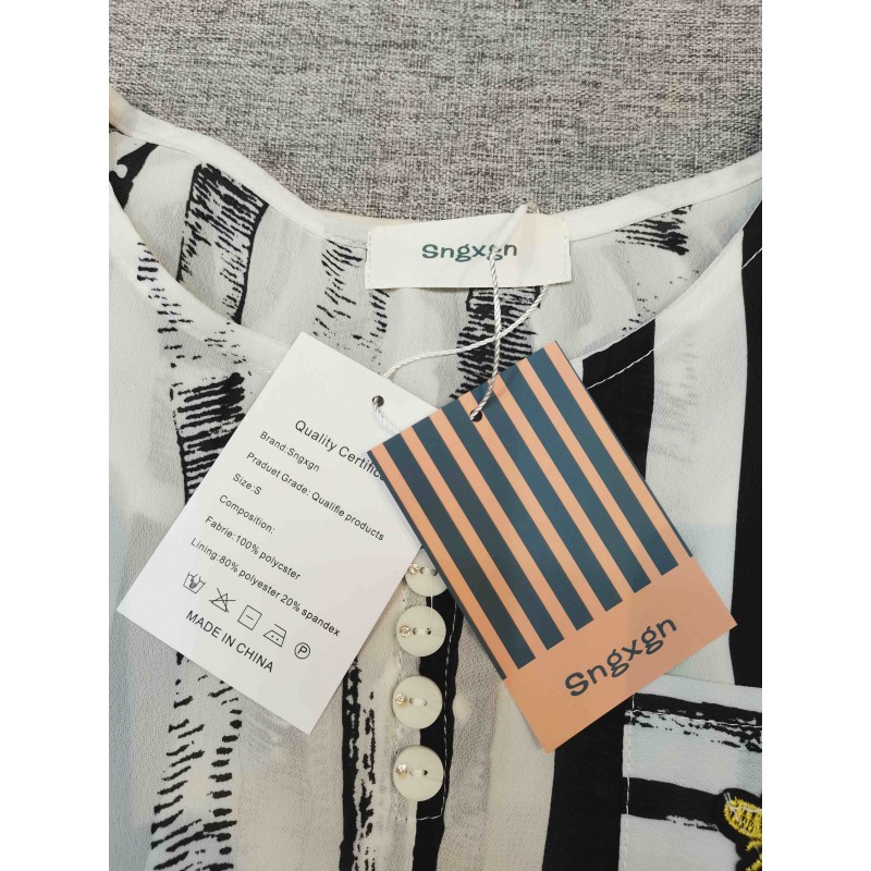 sngxgn short-sleeved blouse shirts Black white stripe