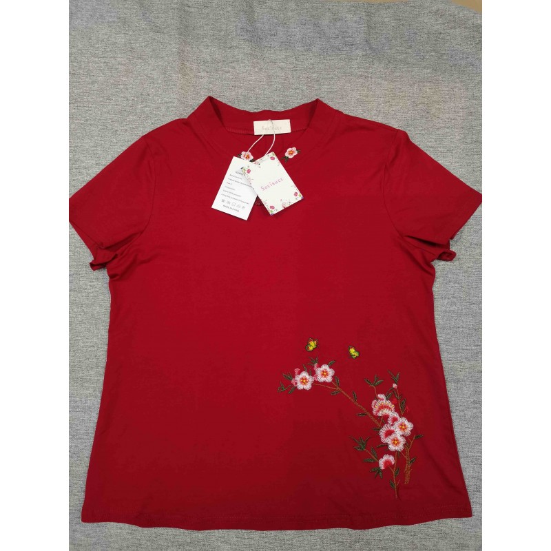 Socisucc  cheongsams short-sleeved blouse shirts Red