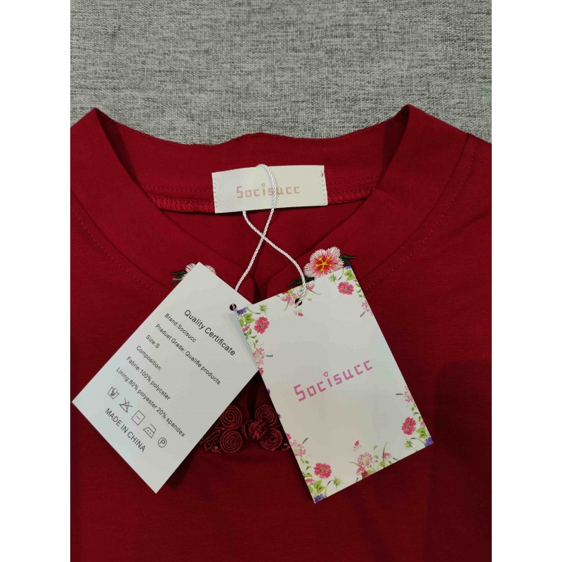 Socisucc  cheongsams short-sleeved blouse shirts Red