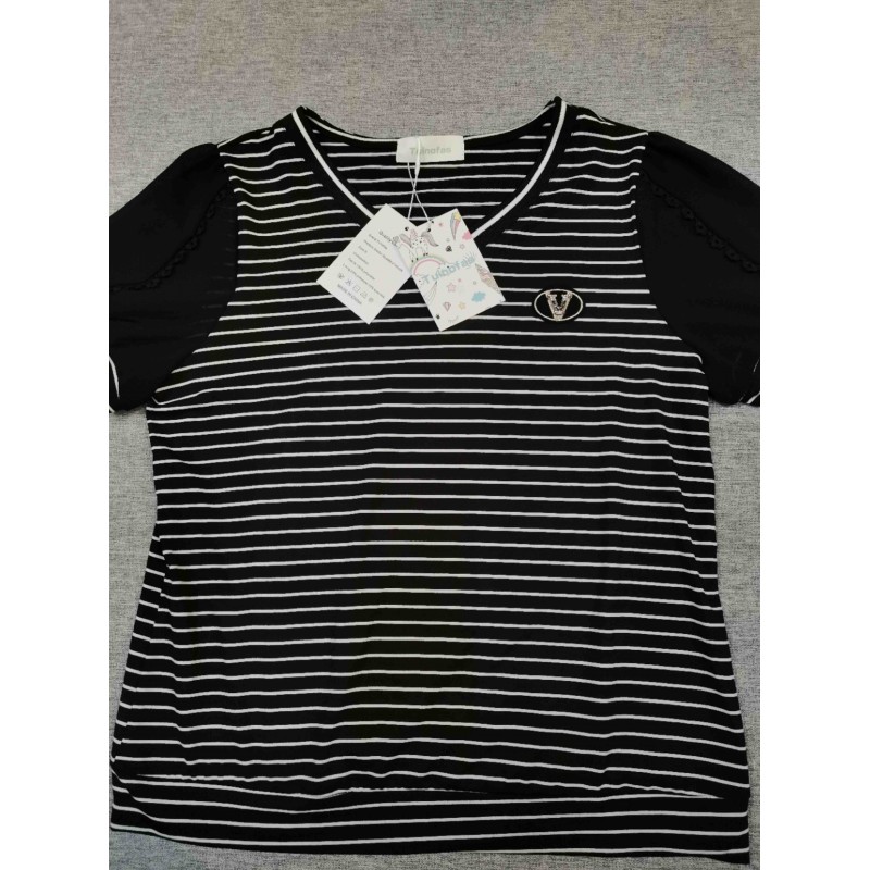 Tuinofas short-sleeved blouse shirts Black white stripe