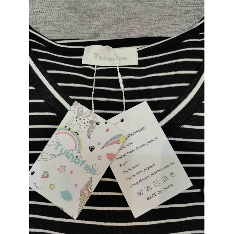 Tuinofas short-sleeved blouse shirts Black white stripe