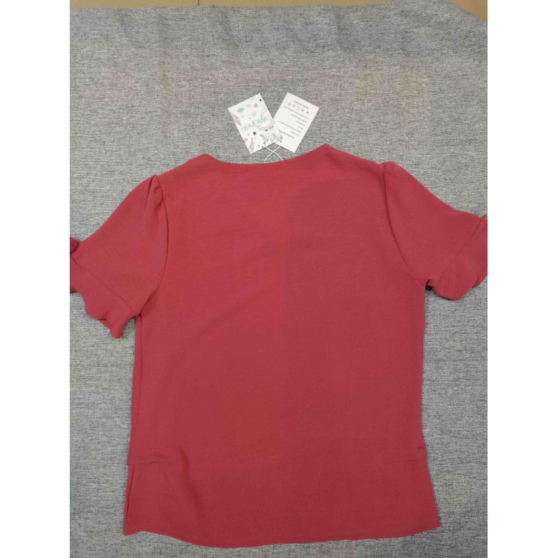 Wkyxk short-sleeved blouse shirts Red