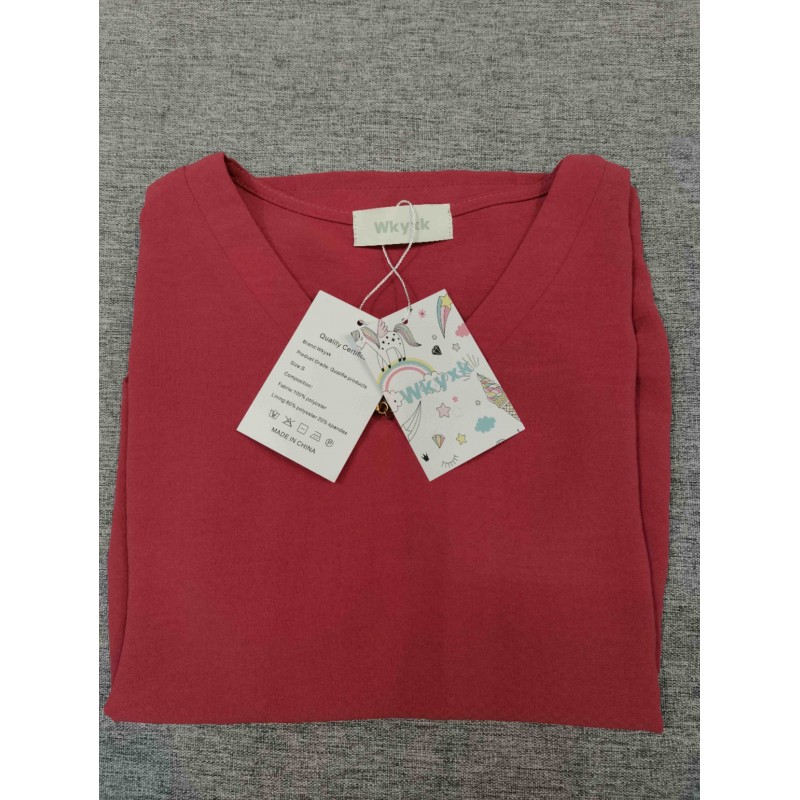 Wkyxk short-sleeved blouse shirts Red