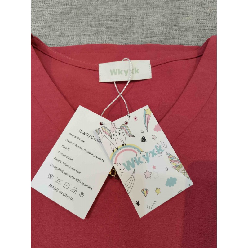 Wkyxk short-sleeved blouse shirts Red