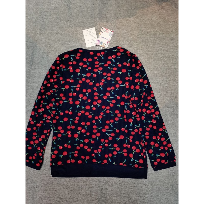 tuduoms Women blouse Long-sleeve Shirt Cherry Print Black