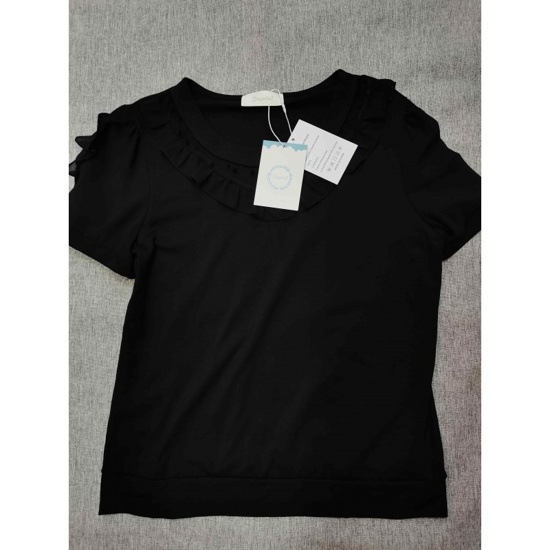jjayotai Women's Round Collar Short Sleeve Tops T-Shirt Black