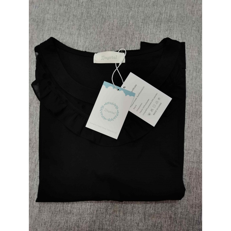 jjayotai Women's Round Collar Short Sleeve Tops T-Shirt Black