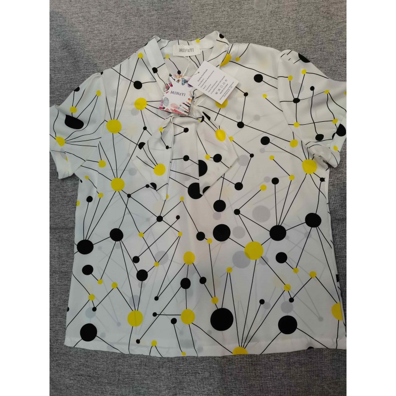 MINzYI Women's Polka Dots Short Sleeve Tunic Tops Summer Casual Blouse Shirt