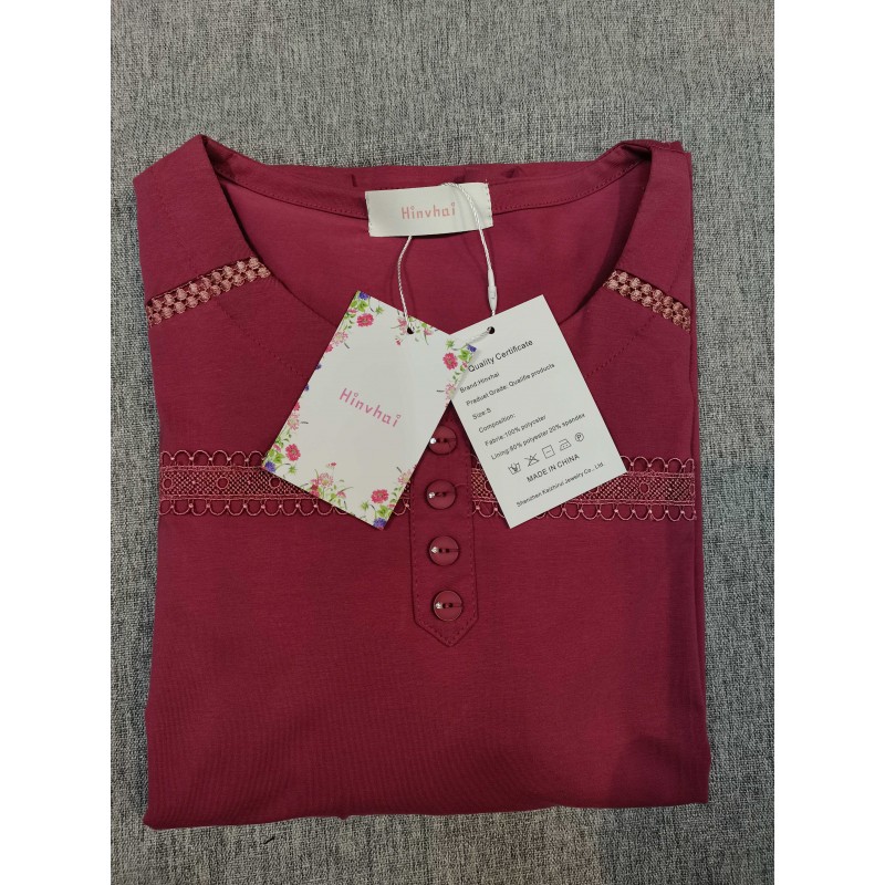 Hinvhai Women's Tops Long Sleeve T Shirt Blouses Red
