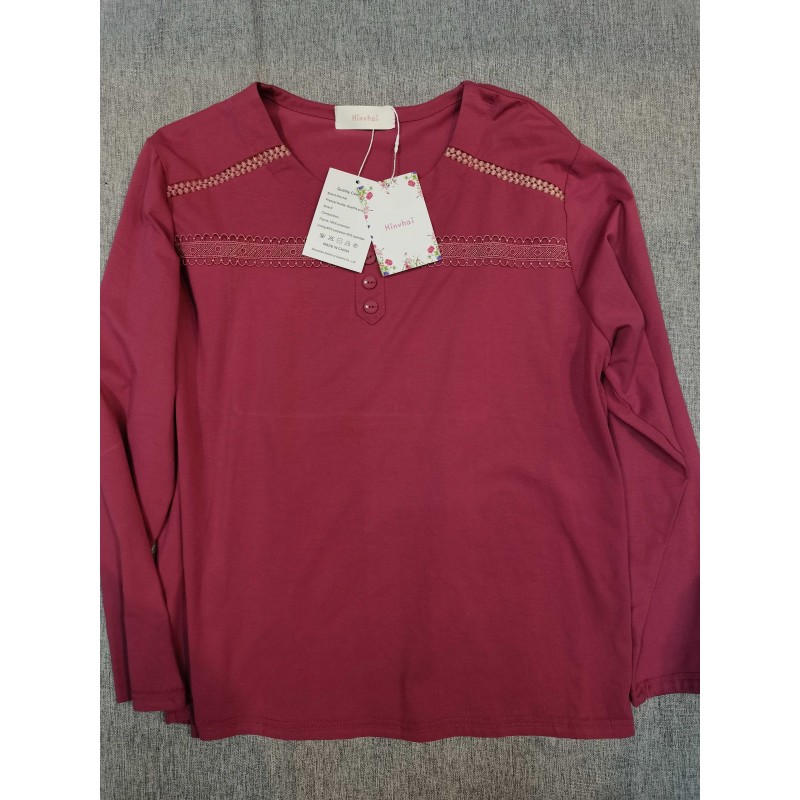 Hinvhai Women's Tops Long Sleeve T Shirt Blouses Red