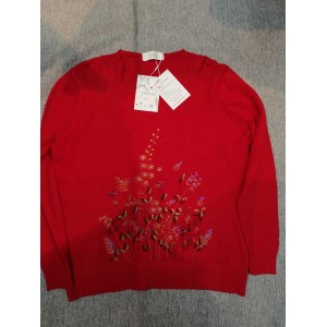 Tiehua Women's Floral Print Crewneck Sweaters Red