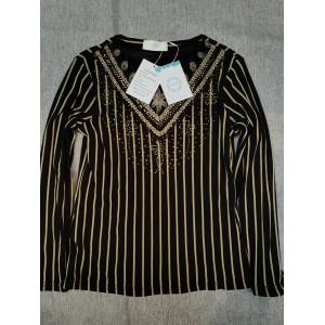 WHLBF Women's  Tops V Neck Long Sleeve Striped Blo...