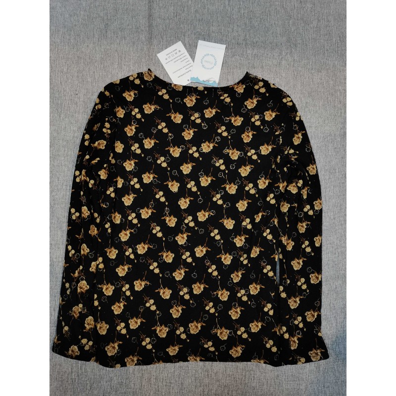 Floleo Women's Floral Print Tops Long Sleeve T-Shirt Blouses Black