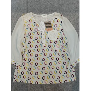 Leodye Dots Print Women's T Shirt Blouses White