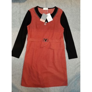 CRETI Women's Long Sleeve V Neck Dress Red
