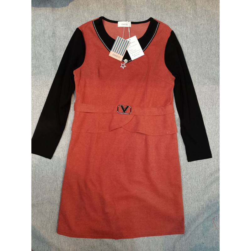 CRETI Women's Long Sleeve V Neck Dress Red