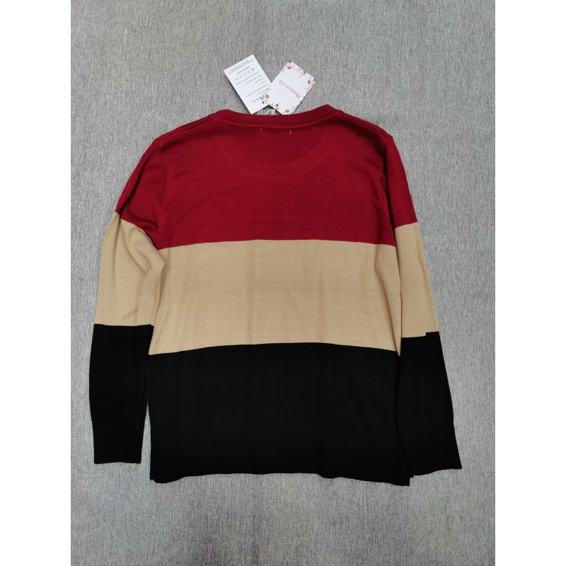 Moocorvic Women's Long Sleeve Blouse Crewneck Striped Color Block Casual Loose Knitted Pullover Sweater Tops
