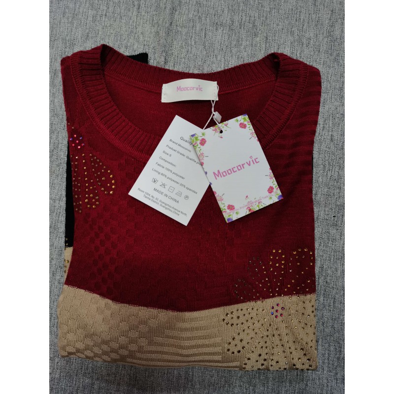 Moocorvic Women's Long Sleeve Blouse Crewneck Striped Color Block Casual Loose Knitted Pullover Sweater Tops