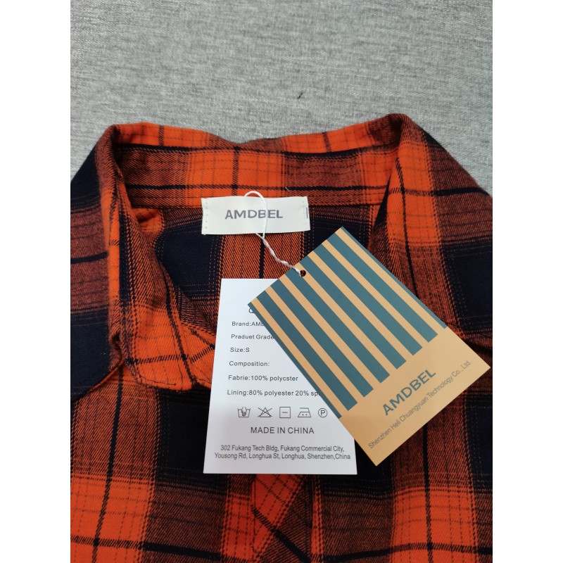 AMDBEL Women's Long Sleeve Collar Long Button Down Plaid Shirt Blouse Tops Orange