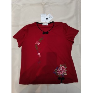MHOSTAFH Women Short-Sleeved Blouse Floral Embroid...