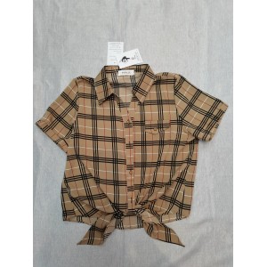 IPEWLEX Women's Short Sleeve Plaid Loose Fit Butto...