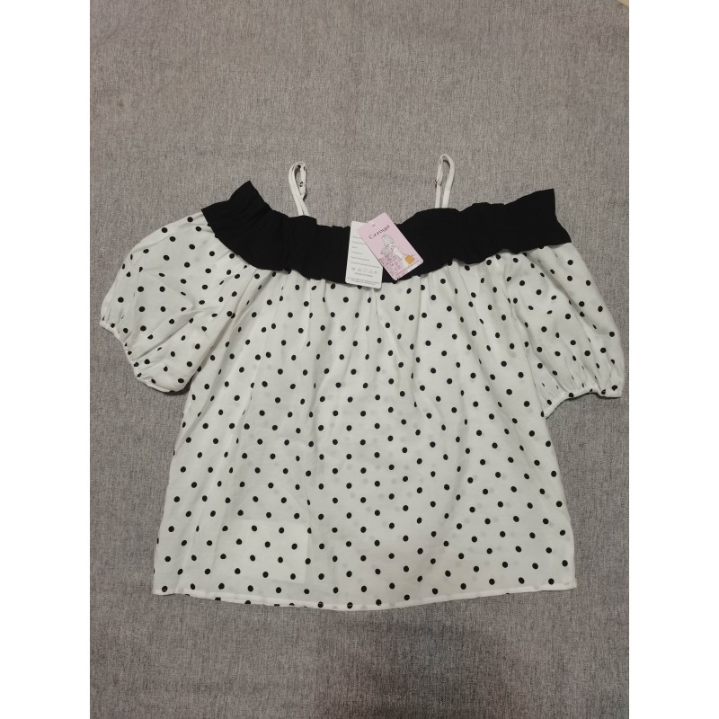 Czzoypi Womens Tops Polka Dots Blouse Lantern Short Sleeve Shirts