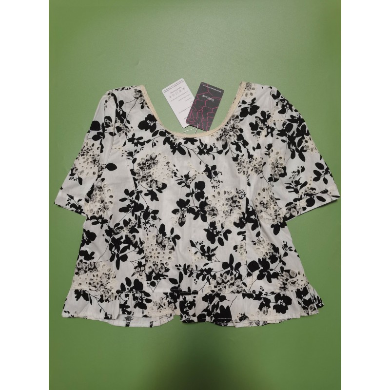 Odbmxy Women's Floral Tunic Tops Casual Blouse Round Neck Short Sleeve Buttons Up T-Shirts