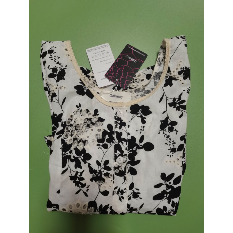 Odbmxy Women's Floral Tunic Tops Casual Blouse Round Neck Short Sleeve Buttons Up T-Shirts