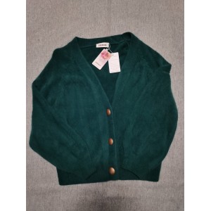 FAKKDUK Women's Notched Lapel Vintage Office Button Front Sweater