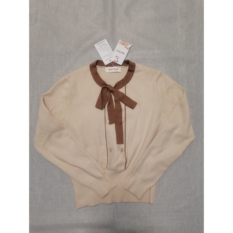 MUYMVO Women's Sweater Tie Neck Casual Button Down Long Sleeves Knit Blouses