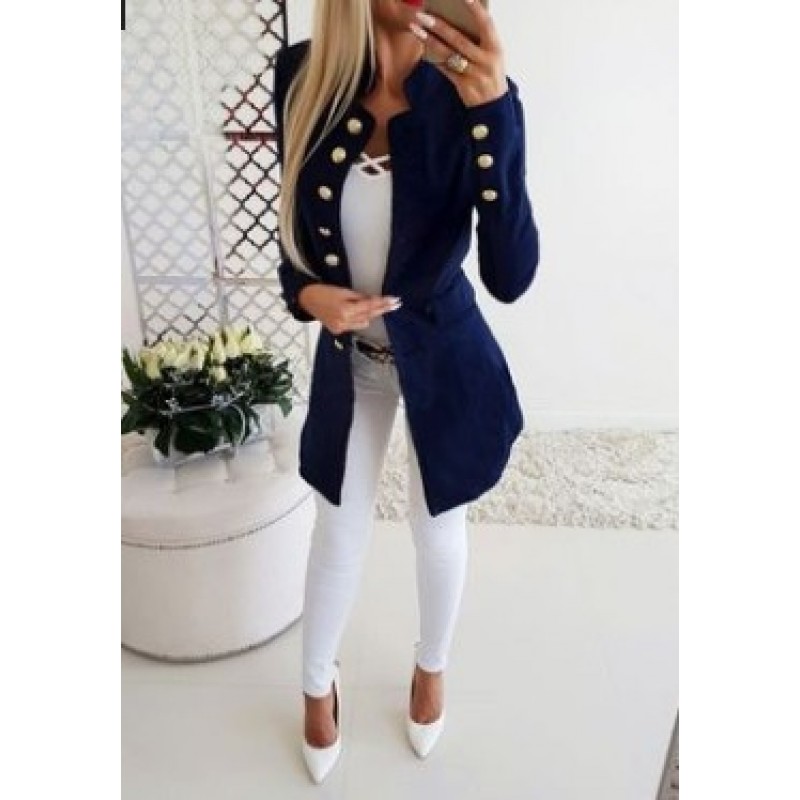 Amazon's new 2019 women's long sleeve windbreaker black coat slim fitting women's top with 8 buttons