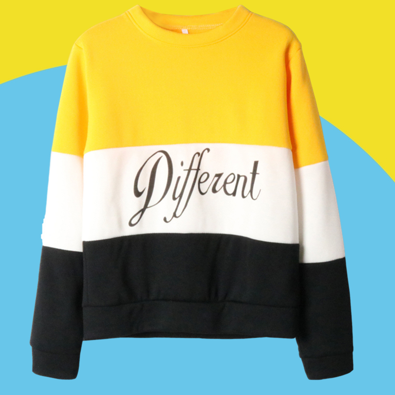 Amazon express Europe and the United States new letter printing color matching sweater women's autumn and winter wear Plush casual round neck top