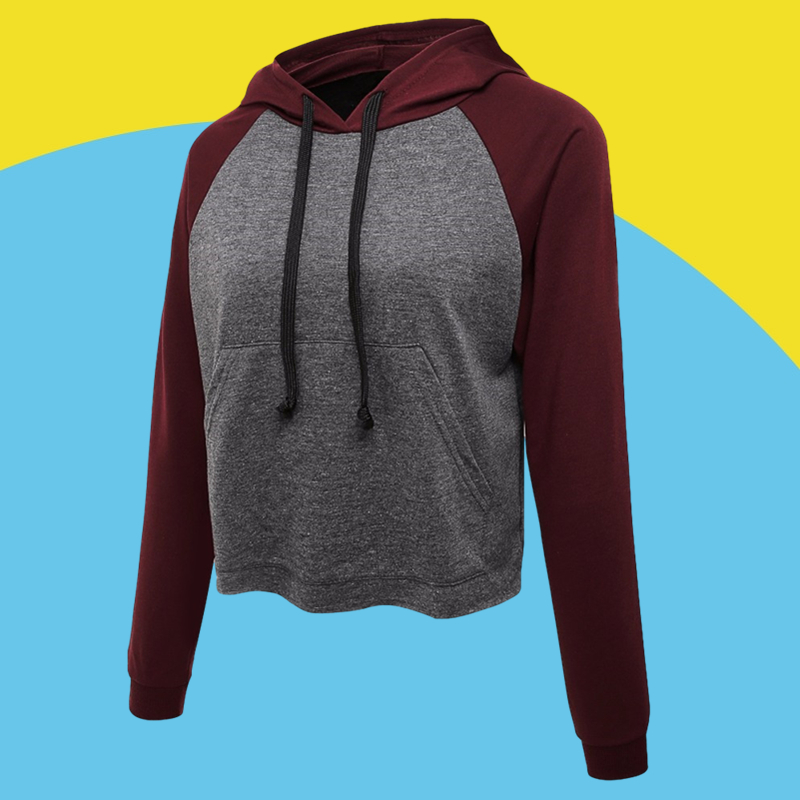 Amazon express Europe and the United States new color contrast casual hooded sweater women's autumn and winter wear loose thin jacket