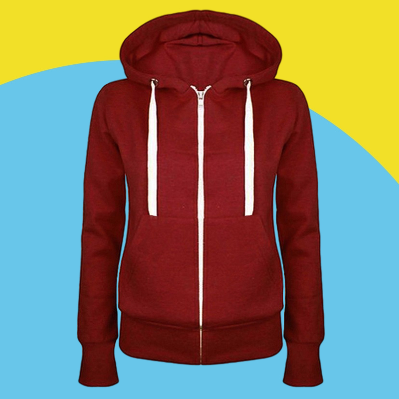 Amazon express Europe and America new solid color hooded sweater women's autumn and winter wear Plush slim drawstring cardigan coat