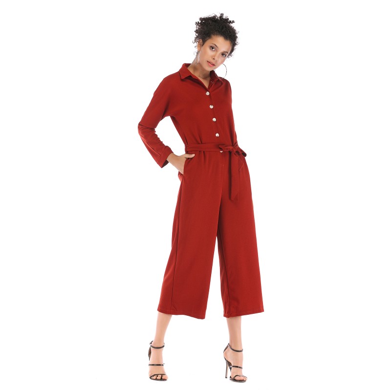5905 eBay express new women's single breasted waistband lace up Jumpsuit
