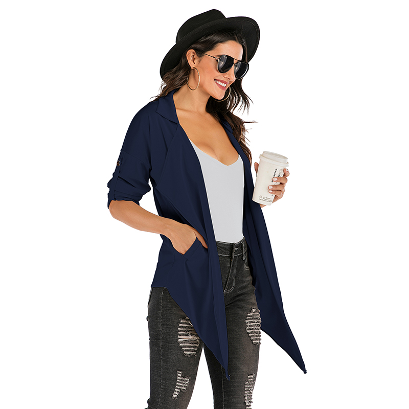 Amazon express Europe and the United States new pure color casual windbreaker women's autumn wear loose and thin irregular coat