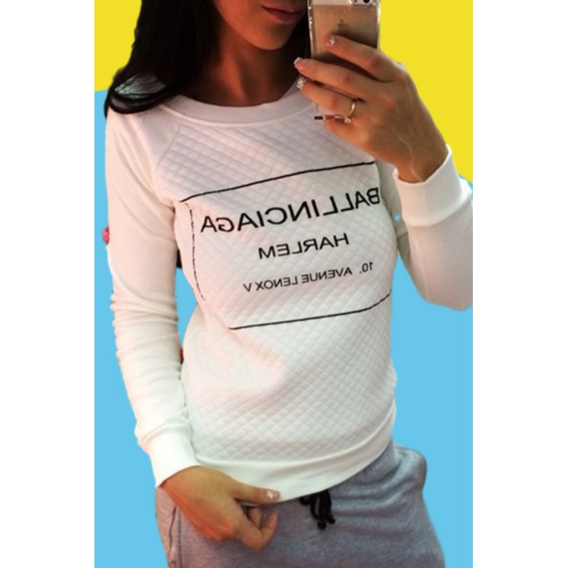 Amazon express Europe and America new leisure letter printed sweater women's autumn and winter wear Plush slim fitting crew neck top