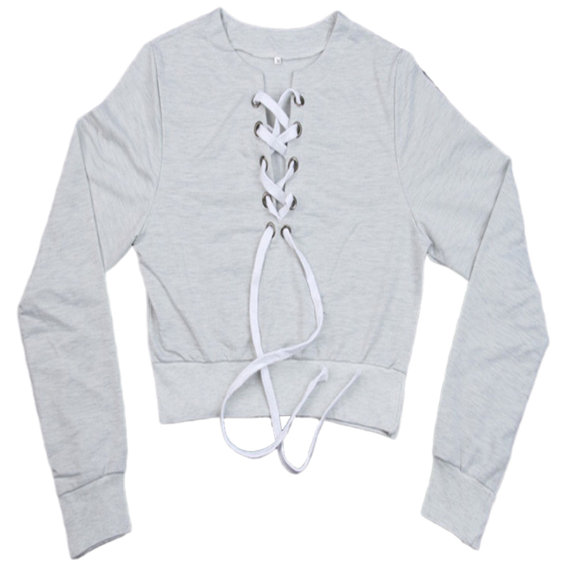 Amazon express Europe and the United States new tie rope short open navel sweater women's autumn and winter long sleeve round neck sexy top