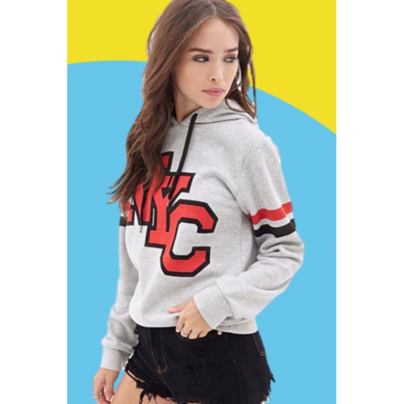 Amazon express European and American letter printed Hoodie women's autumn winter Plush loose drawstring casual top