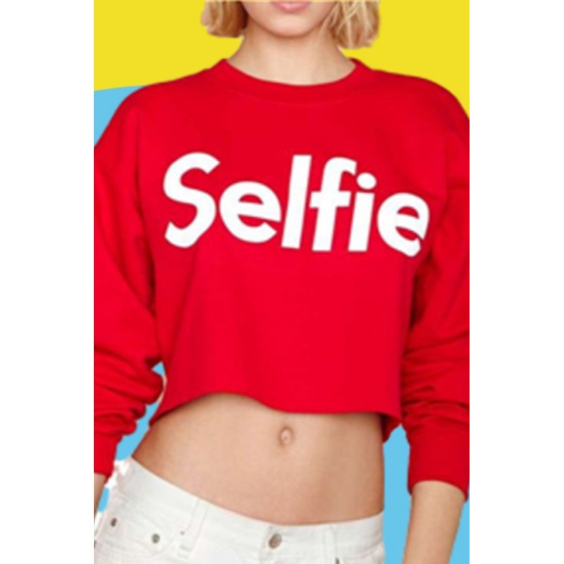 Amazon Express Express European and American letter printed Casual Short sweater women's autumn fleece slim fit top