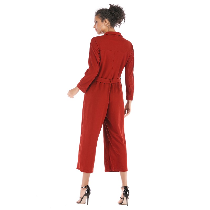 5905 eBay express new women's single breasted waistband lace up Jumpsuit